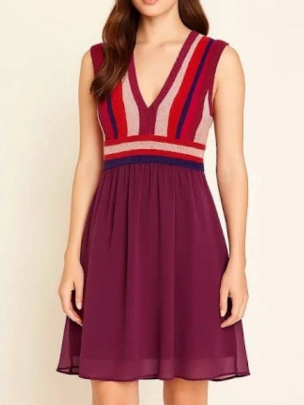 Petro Zillia Boho Knit Top Dress Large Purple Chiffon Skirt Colorblock Festival